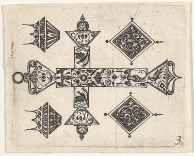 带有拉丁十字架和四个图案的Blackwork版画，ca。 1620。 作者 克莱斯·詹斯·维舍