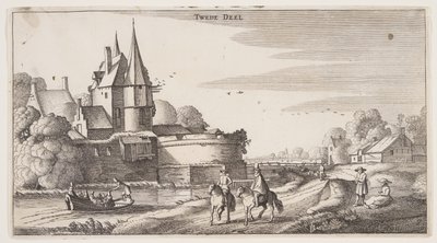 有堡垒的村庄旁的乡间小路，选自风景画 (Playsante Lantschappen) 作者 克拉斯·扬什·维舍尔二世