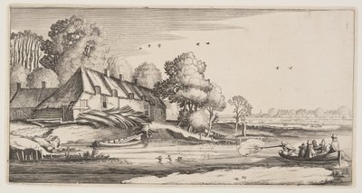 从农场附近的小船上射鸭，选自 Landscapes (Playsante Lantschappen) 作者 克拉斯·扬什·维舍尔二世