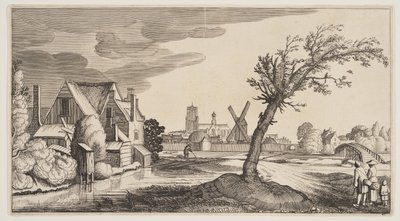 城外池塘边的房子，选自风景画 (Playsante Lantschappen) 作者 克拉斯·扬什·维舍尔二世