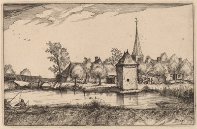 池塘和一个村庄 作者 Claes Jansz Visscher 仿照 Johannes van Doetechum，仿照卢卡斯的长老