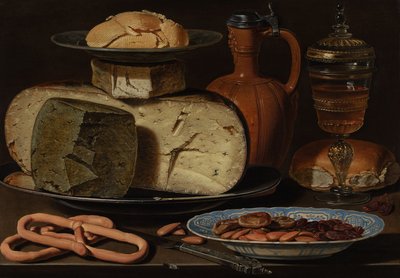 静物与奶酪，杏仁和椒盐脆饼，c.1615 作者 夏洛特·埃文斯