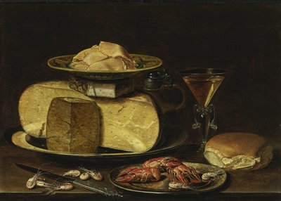 静物与奶酪，Glasàlafaçonde Venise和小龙虾在锡板上 作者 夏洛特·埃文斯