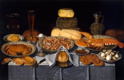螃蟹、虾和龙虾静物图》，克拉拉（1594-1658），约1637-1640 - 木板油画，70.8x108.9 - 休斯顿美术博物馆 作者 夏洛特·埃文斯