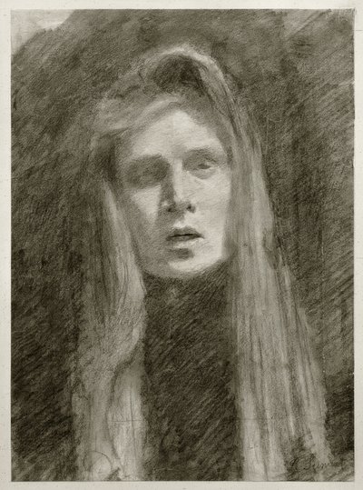 带头巾的女性肖像（自画像） 作者 Clara Siewert
