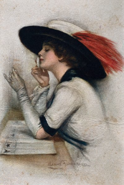 An elegant young woman voting in the 1920 elections in the United States, 20th century (colour litho) 作者 克拉伦斯·安德伍德