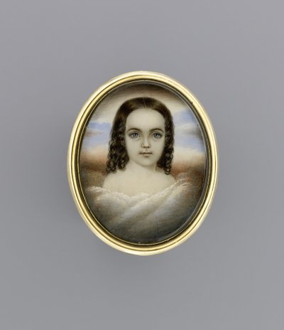 一个女孩的肖像，约1852年（象牙上的水彩画） 作者 克拉丽莎·彼得斯