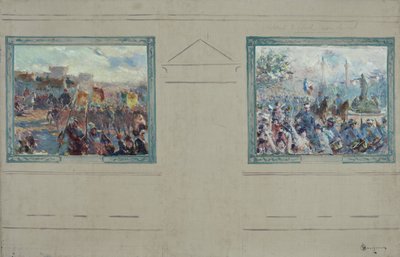 巴黎 12 区市政厅草图：Revue militaire.Défilé place de la Nation，约 1910 年（布面油画） 作者 克劳德·查尔斯·布尔贡尼尔
