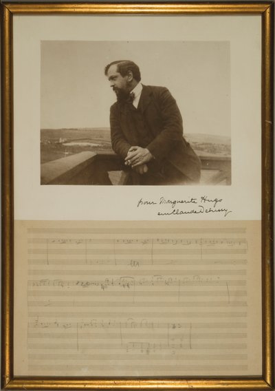 1904年12月，艾玛·德彪西（Emma Debussy）题写肖像的《李尔王》音乐手稿页（纸和黑白照片） 作者 克劳德·德彪西