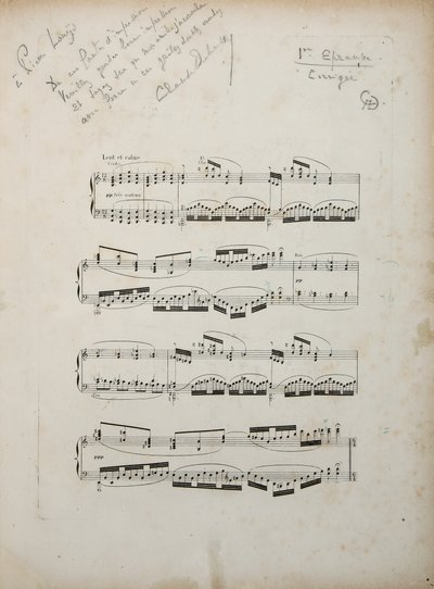 第一张经修正的“ La damoiselle elue”的证据页，约1887-88年 作者 克劳德·德彪西