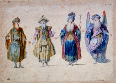 Four priests of theatre Aquarelle by Claude Gillot (1673-1722) Paris, Musee du Louvre 作者 克劳德·吉洛特