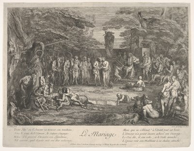The Marriage Le Mariage：在森林中，一个古老的色狼与已婚的订婚者结婚。 1700-1720。 作者 克劳德·吉洛特
