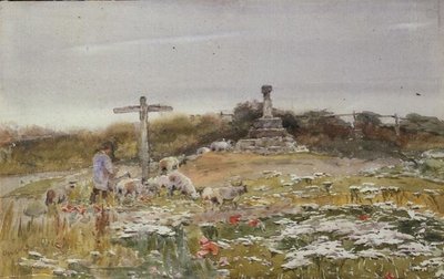 在十字路口（纸上水彩画） 作者 克劳德·海斯（Claude Hayes）