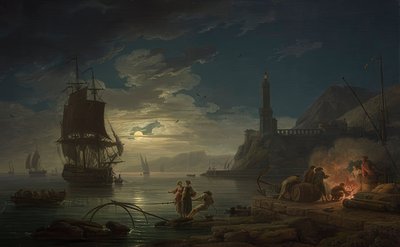 在月光下的沿海场景。 1769 作者 克劳德·约瑟夫·韦尔内