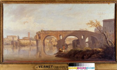 由 Joseph Vernet (1714-1789) 18 世纪 Sun 绘制的 Le Ponte Rotto a Rome 画作。 0,4x0,77 米。 作者 克劳德·约瑟夫·韦尔内