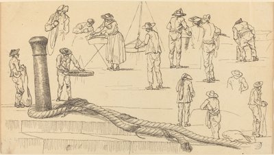 码头上的人物和拴在柱子上的一段绳索 作者 克劳德·约瑟夫·韦尔内