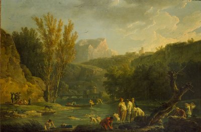 沐浴的河景，1768-1770年 作者 克劳德·约瑟夫·韦尔内