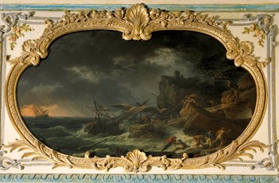 一天中的四个部分：在干海中沉船期间的南部或坦佩特船。 Joseph Vernet (1714-1789) 1762 年作画。昏暗。 0,85x1,35 m。 作者 克劳德·约瑟夫·韦尔内