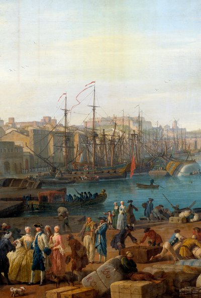 18世纪的马赛港 表现货物卸货的细节。约瑟夫-韦尔内（1714-1789）的画作 作者 克劳德·约瑟夫·韦尔内