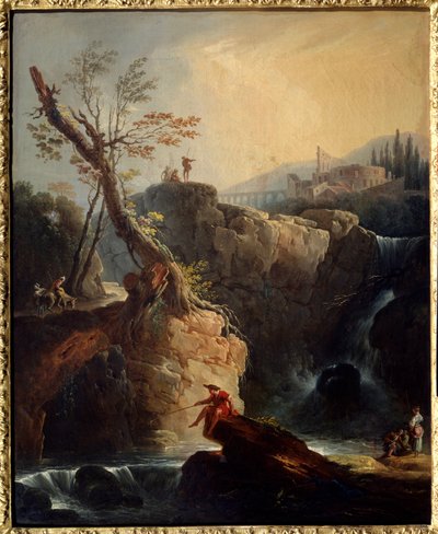 Joseph Vernet (1714-1789) 的瀑布绘画 1773 年 0,75x0,6 m 鲁昂，Musee des Beaux Arts。 作者 克劳德·约瑟夫·韦尔内