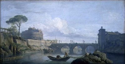 圣安杰洛桥和城堡的景色，罗马，约1748年（布面油画 作者 克劳德·约瑟夫·韦尔内