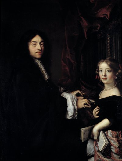 风琴师 Charles Couperin (1638-1679) 与画家女儿的肖像 画作 Claude Lefebvre (1632-1675) 17 世纪太阳。 1,27x0,96 米 作者 Claude Lefebvre