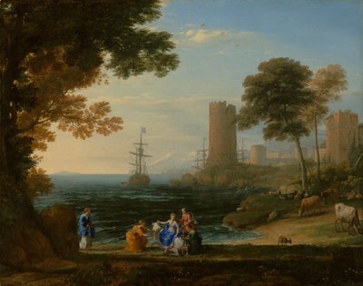 绑架欧罗巴的海岸景色，约1645年（布面油画） 作者 克劳德·洛兰