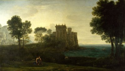 ""Paysage avec Psyche devant le palais de Cupidon"" ou ""le palais enchante"" (Landscape with Psyche outside the palace of Cupid or the enchanted castle) Peinture de Claude Lorrain (1600-1682) Oil on canvas 1664 Dim 87,1x151,3 cm National Gallery, Londres 作者 克劳德·洛兰