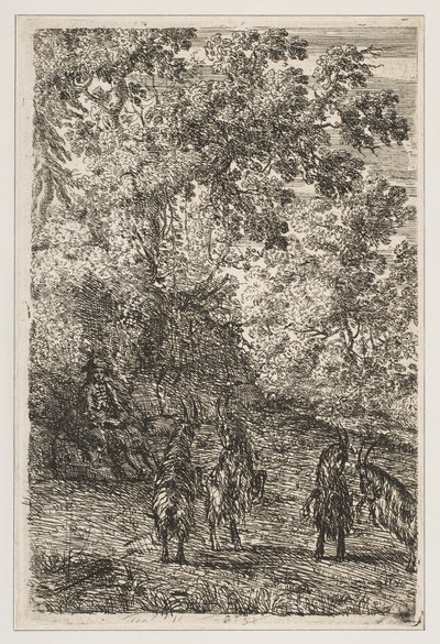 山羊的四只山羊左段，ca。 1630-33。 作者 克劳德·洛兰