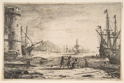 港口与一个大塔，ca。 1641。 作者 克劳德·洛兰