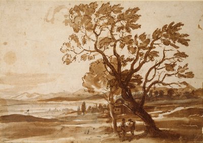 有两棵树的风景，约1638年 作者 克劳德·洛兰