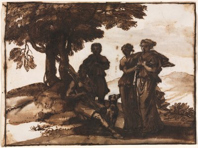 带有古典人物的田园风光c。 1640-1645。 作者 克劳德·洛兰