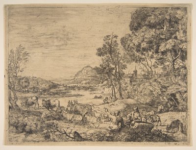 牧羊人和牧羊人在风景中交谈，ca。 1651。 作者 克劳德·洛兰