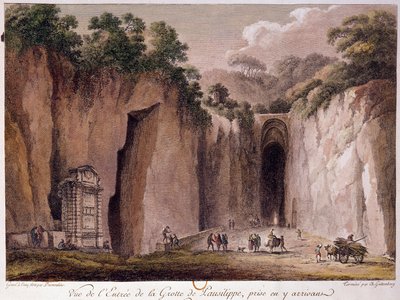 那不勒斯附近的保西利伯（Posillipo）洞穴（或 "Grotta Vecchia"）景观，由Chatelet绘制 作者 克劳德·路易斯·夏特莱