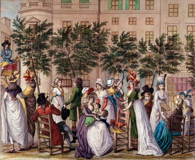 管理委员会下的时尚。"Le petit Coblenz"，巴黎的意大利人大道的长廊。Claude Louis Desrais（1746-1816）1798年的石版画。巴黎，卡纳瓦莱博物馆 作者 克劳德·路易·德斯赖斯