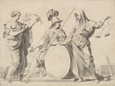 密涅瓦（Minerva）被加拉德（Gallard）和梅斯（Mesmes）的和平与正义武器武装。 作者 克劳德·梅伦