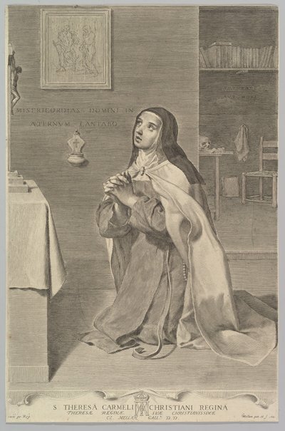 圣特蕾莎跪在祷告中，1661年。 作者 克劳德·梅伦