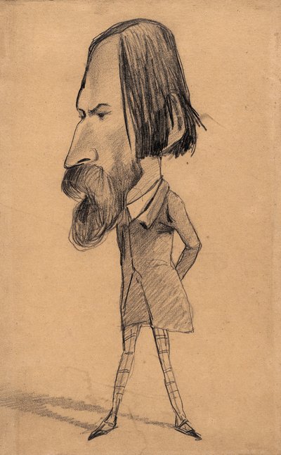 Auguste Vacquerie 的漫画，c.1859（棕褐色编织纸上的石墨擦除） 作者 克劳德·莫奈