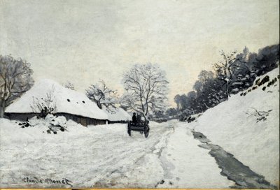 购物车，翁弗勒雪下的道路（布面油画 作者 克劳德·莫奈