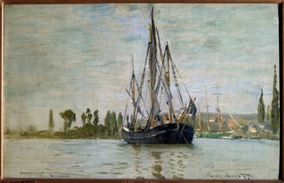 Chasse maree (Chasse-Maree) 在鲁昂附近停泊，克劳德·莫奈 (Claude Monet) (1840-1926) 1871 年作画。 0,48x0,75 m 巴黎，奥赛博物馆 - 锚地的法国追逐马雷（靠近鲁昂）。 克劳德·莫奈 (1840-1926) 的绘画 作者 克劳德·莫奈