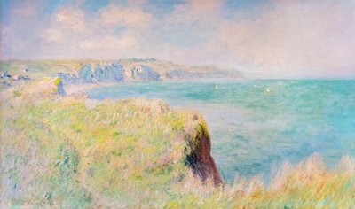 Pourville 的悬崖和帆船 作者 Claude Monet