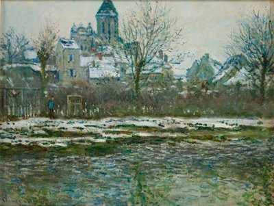 Vétheuil或Vétheuil教堂的雪景效果，1878-1879。 作者 克劳德·莫奈