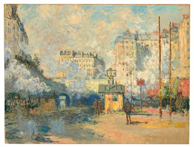 Saint-Lazare站的外部，阳光照射，1877年 作者 克劳德·莫奈