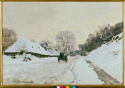 购物车。在翁弗勒尔雪下的路 作者 Claude Monet