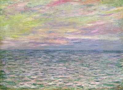 在公海，Pourville的日落； 1882年，在满海的普维尔日落 作者 克劳德·莫奈