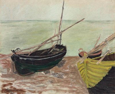 在埃特勒塔海滩研究船；研究埃特尔塔海滩上的船，1885年 作者 克劳德·莫奈