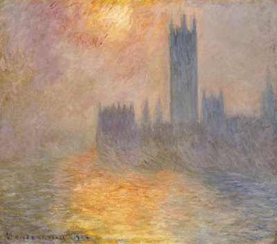 国会大厦，日落，1904年 作者 Claude Monet