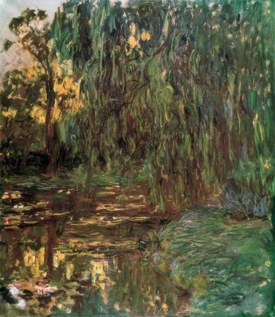睡莲池塘与柳树的景色 作者 Claude Monet