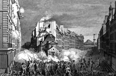 约 1790 年圣安托万府邸的 Reveillon 暴乱（版画） 作者 克劳德·尼奎特