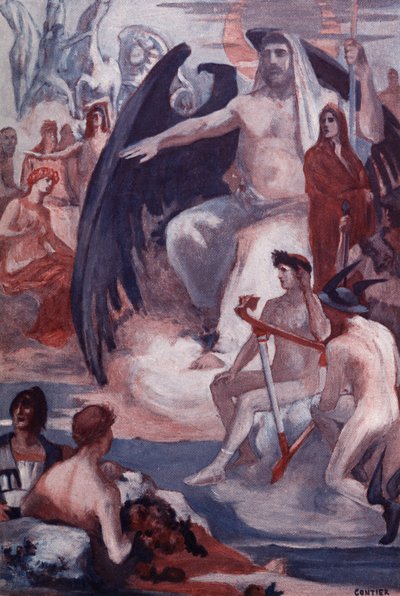 保卫木星以拯救特洛伊人或希腊人。 克莱门特·贡提尔（Clement Gontier，1876-1918 年）为荷马的《伊利亚特》（奥梅罗）绘制的插图。 巴黎，亨利·劳伦斯 作者 克莱门特·冈蒂尔